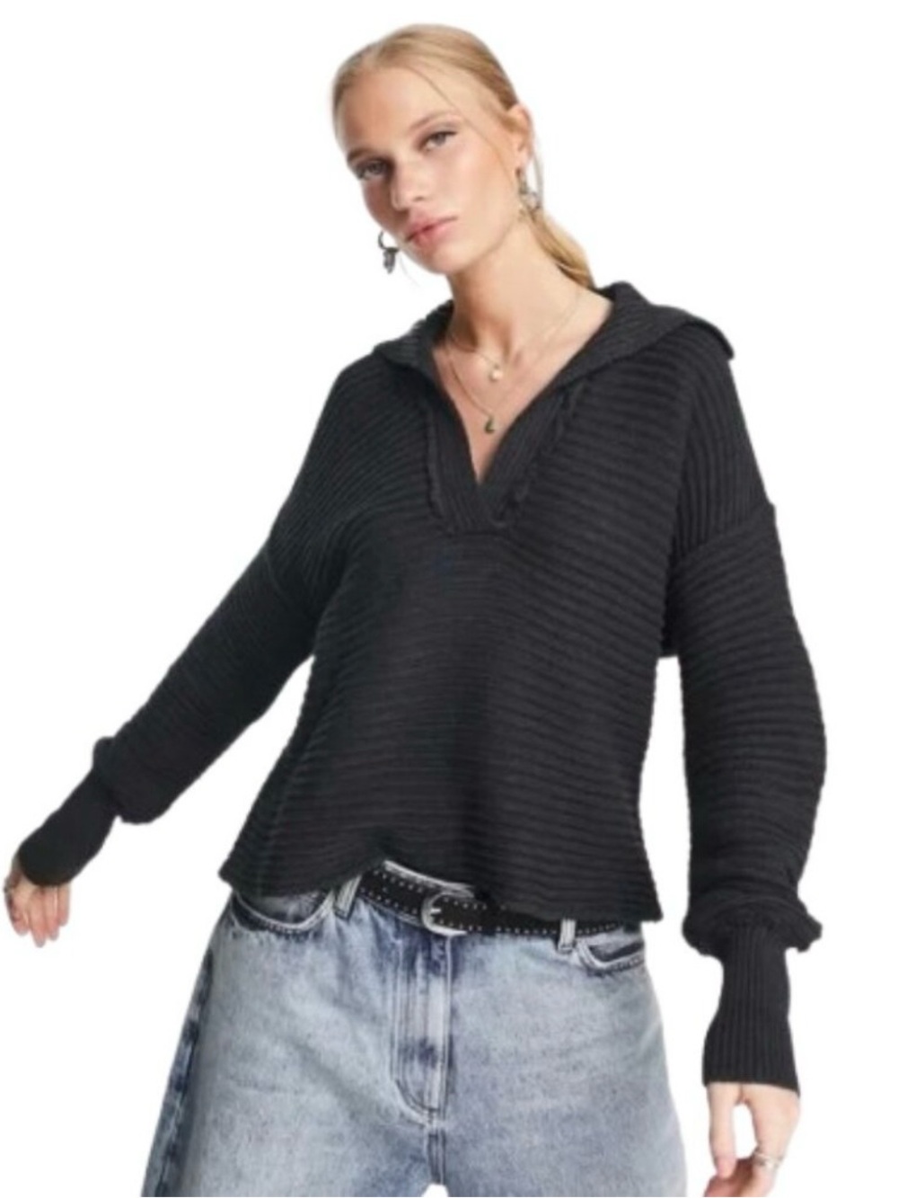 Free People Marlie deep v ribbed sweater